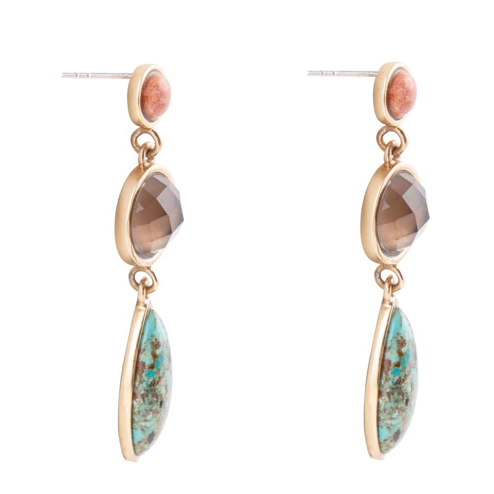 Triple Drop Earrings Genuine Turquoise and Coral Barse Jewelry