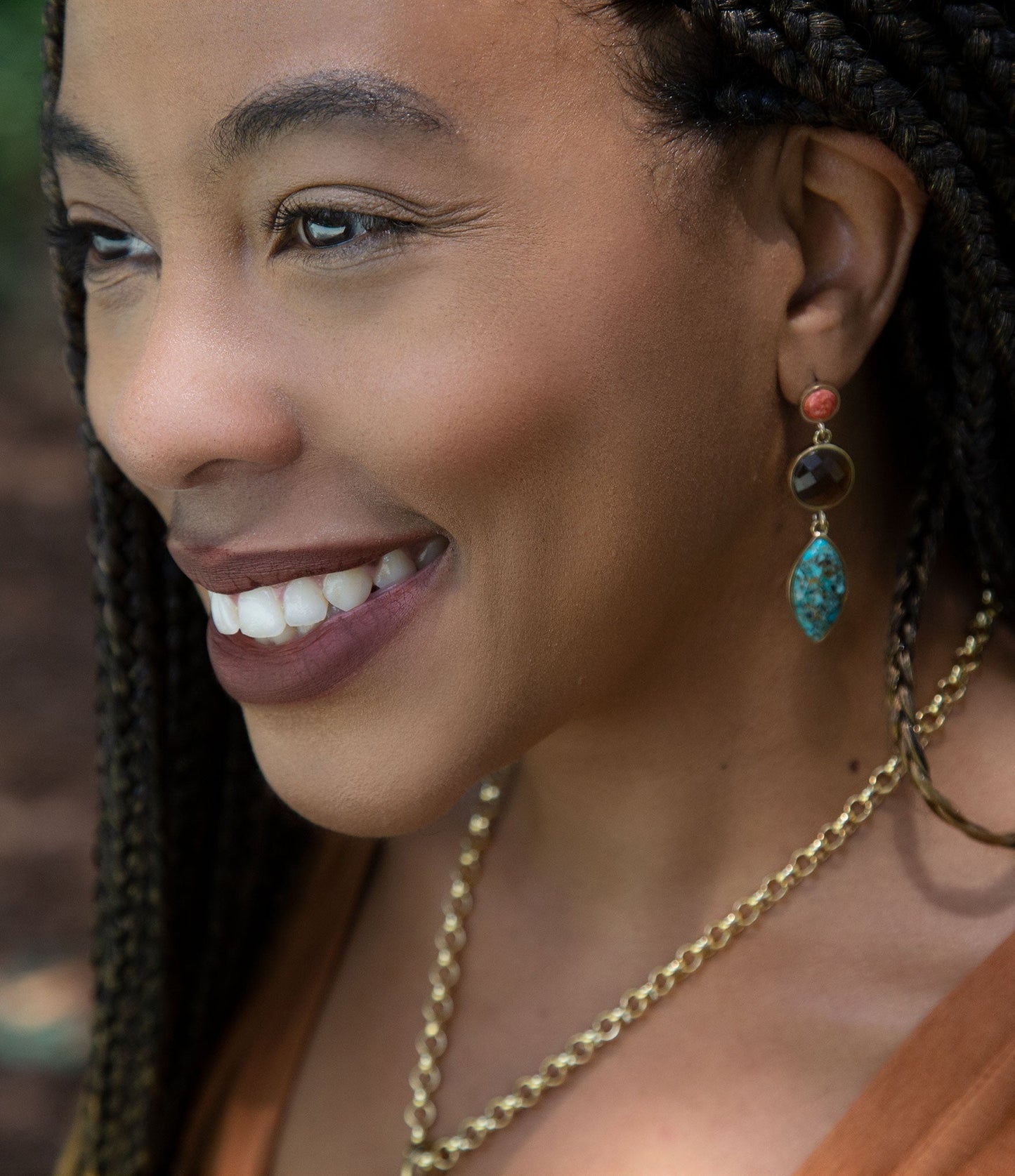 Triple Drop Earrings Genuine Turquoise and Coral Barse Jewelry