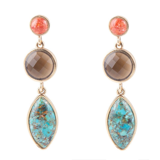 Triple Drop Earrings Genuine Turquoise and Coral Barse Jewelry