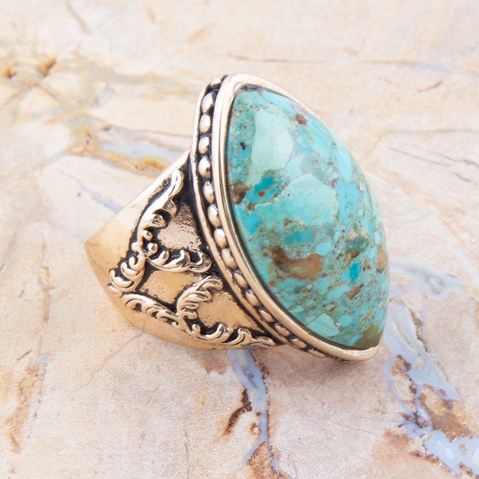 Blue Turquoise Bronze Cocktail Ring Champion