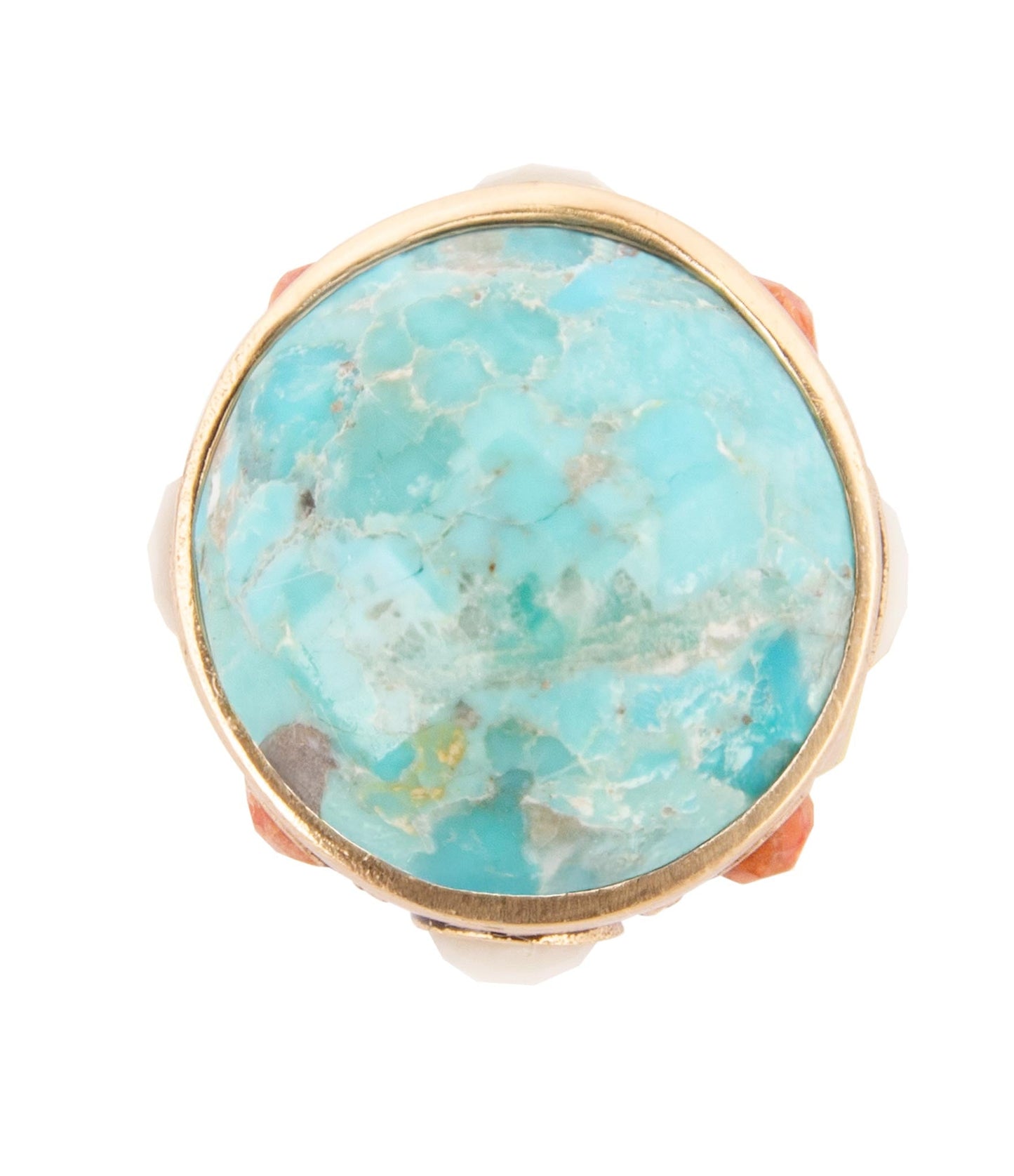 Blue Turquoise and Coral Golden Statement Ring Champs