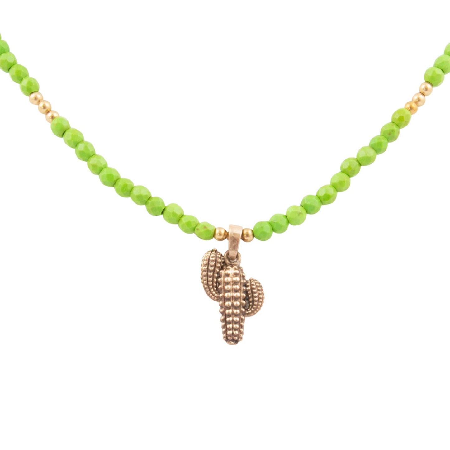 Lime Green Turquoise Golden Cactus Pendant Necklace Charmed