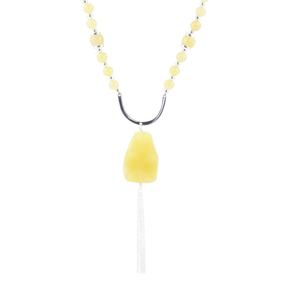 Lemon Jade Long Pendant Necklace Chartruese Barse Jewelry