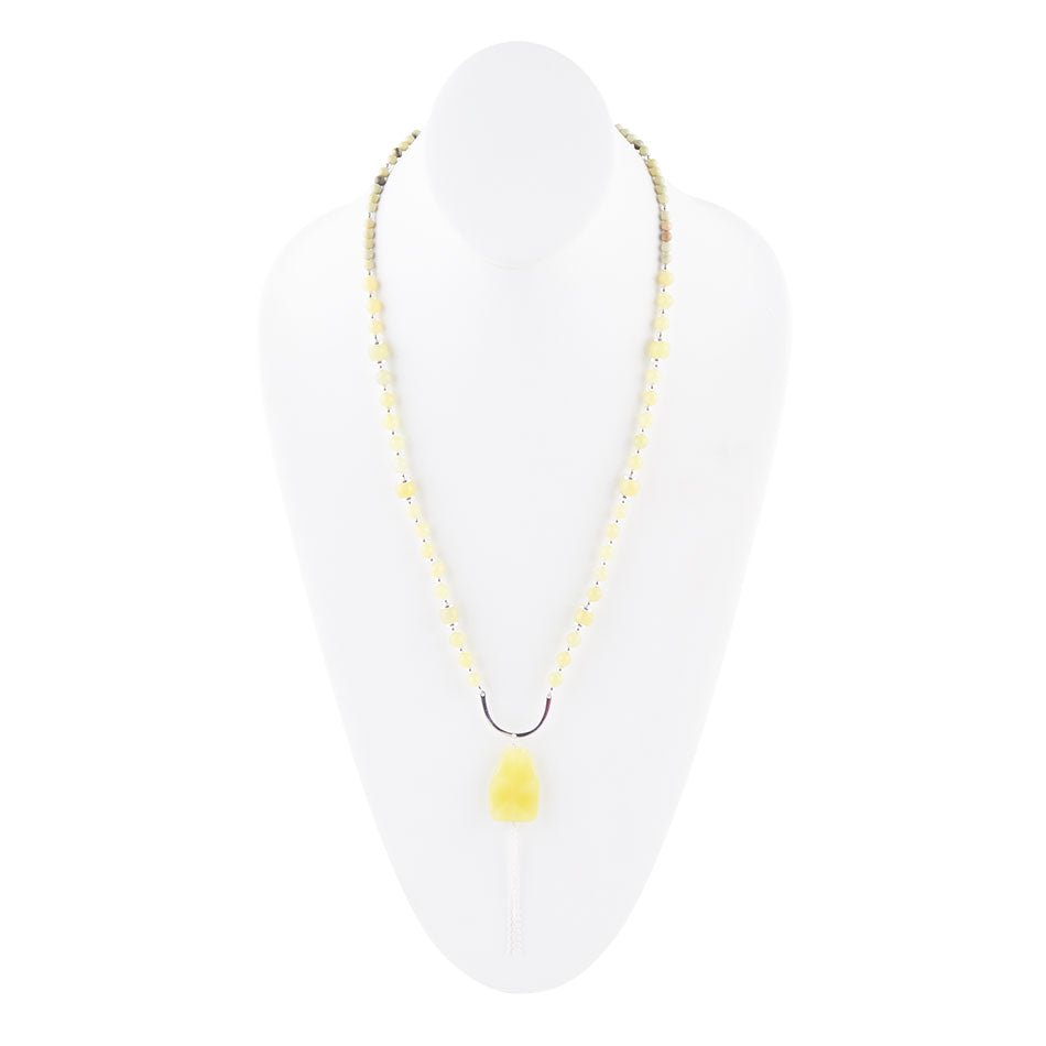Lemon Jade Long Pendant Necklace Chartruese Barse Jewelry