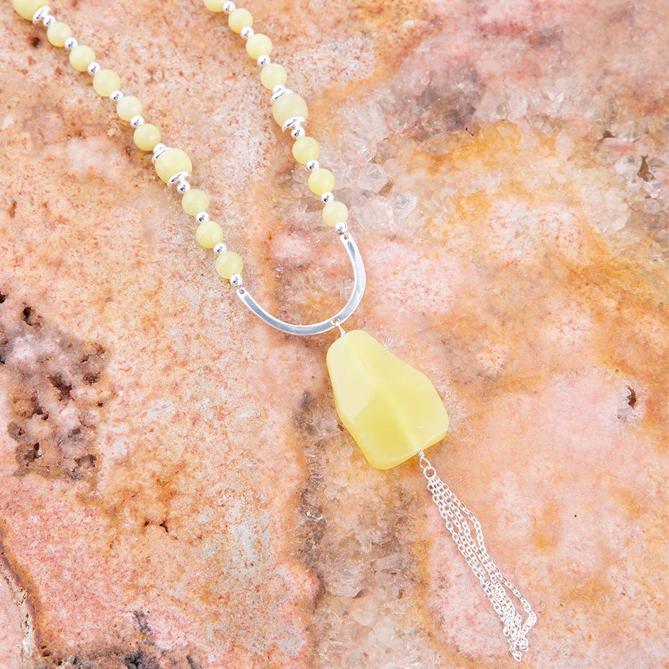 Lemon Jade Long Pendant Necklace Chartruese Barse Jewelry