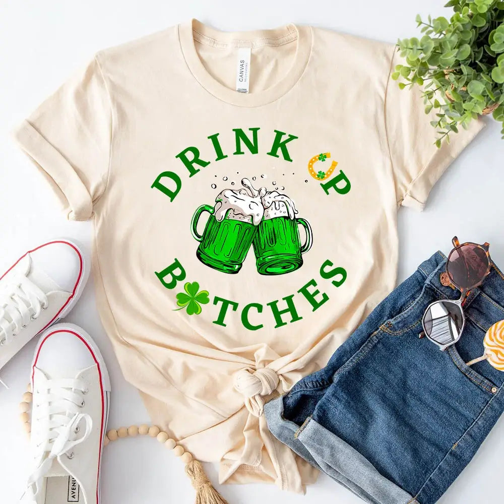Cheers F*ckers Drink Up B*tches Saint Paddy Couples T-Shirt