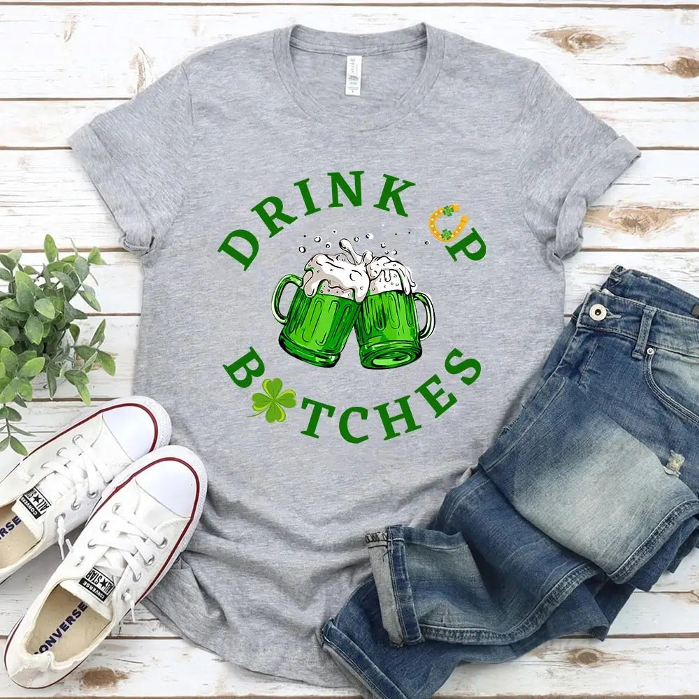 Cheers F*ckers Drink Up B*tches Saint Paddy Couples T-Shirt