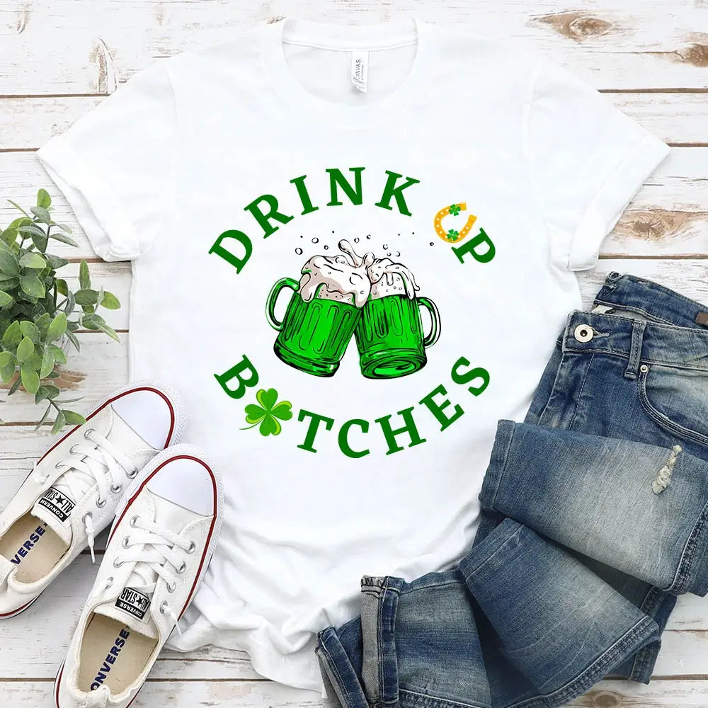 Cheers F*ckers Drink Up B*tches Saint Paddy Couples T-Shirt