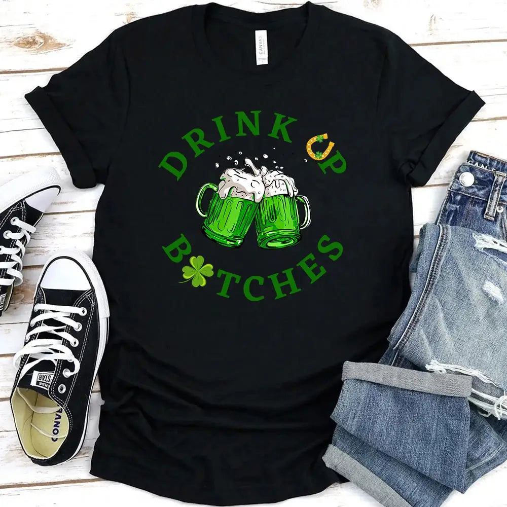Cheers F*ckers Drink Up B*tches Saint Paddy Couples T-Shirt