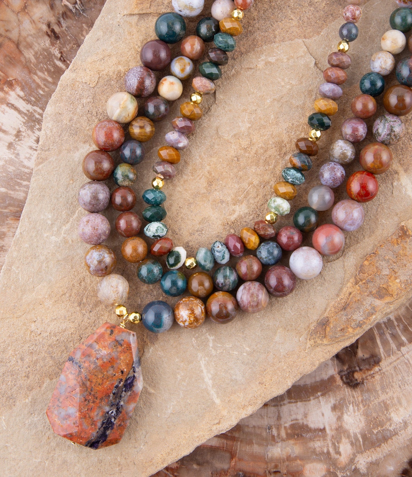 Cheyenne Jasper Statement Necklace Three-Layered Barse Jewelry