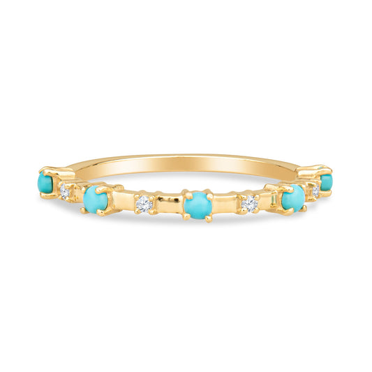 Alyssa 14K Gold Turquoise Dainty Ring with White Diamonds