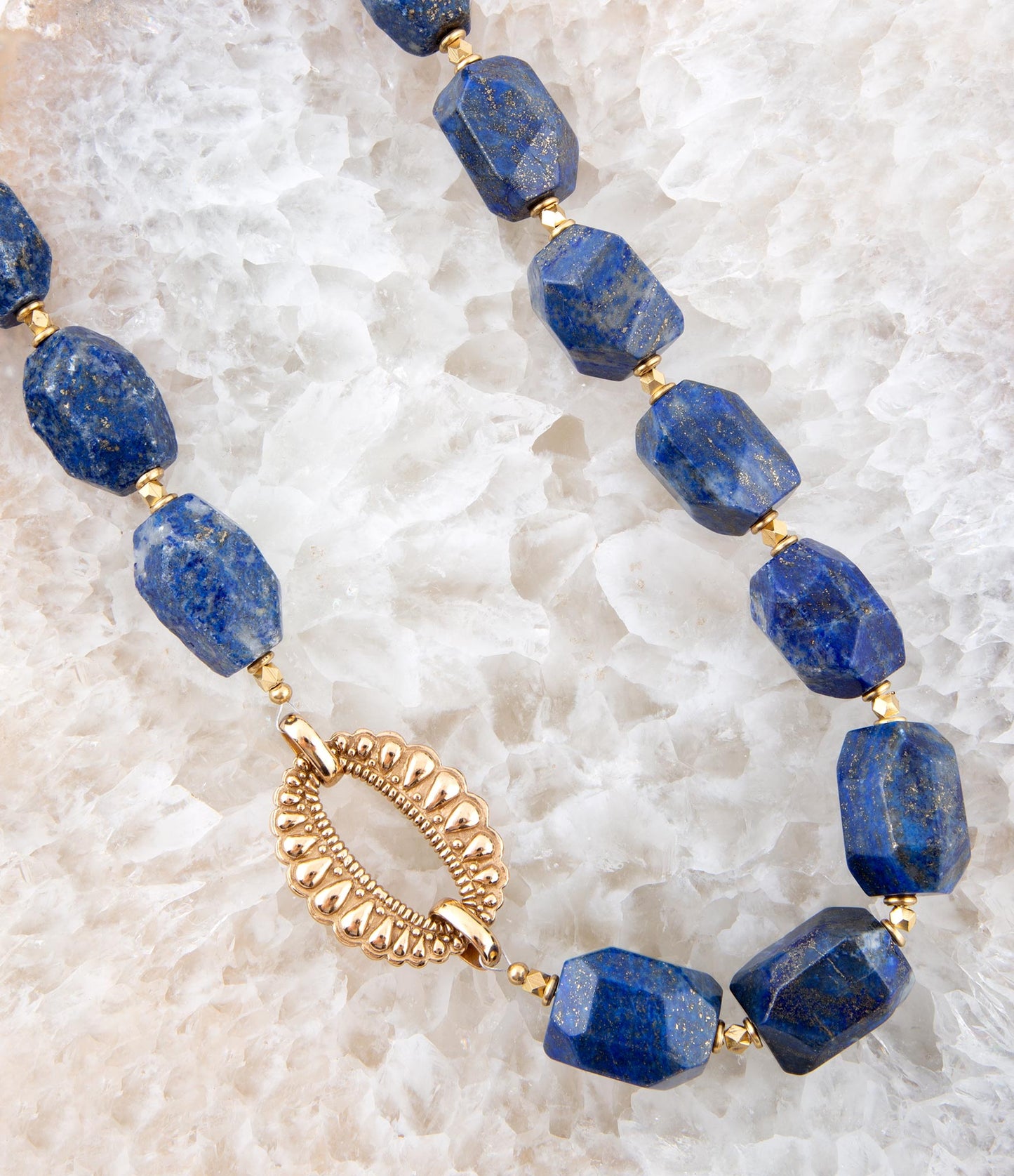 Chunky Blue Lapis Station Golden Necklace 16.5 Inch Length Barse Jewelry