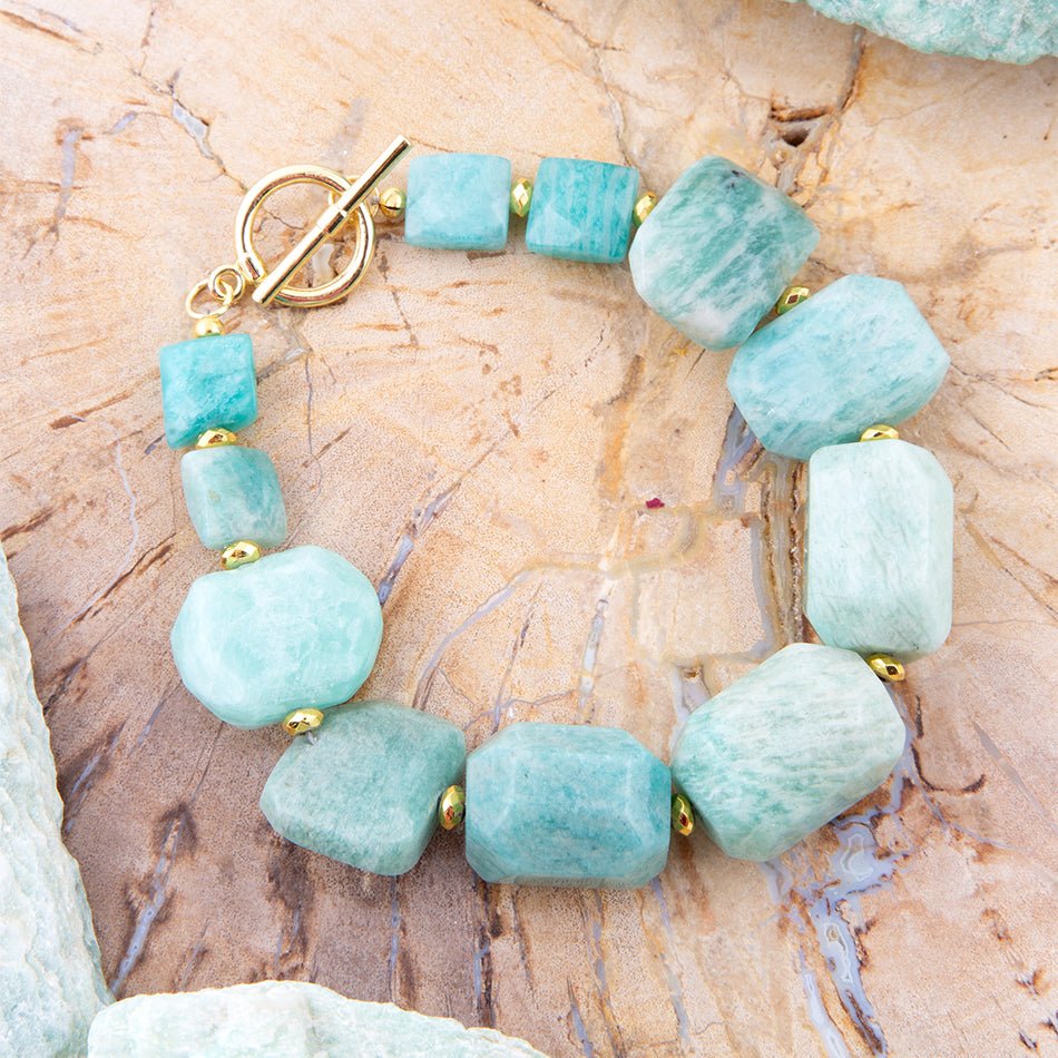 Green Amazonite Chunky Golden Toggle Bracelet Barse Jewelry