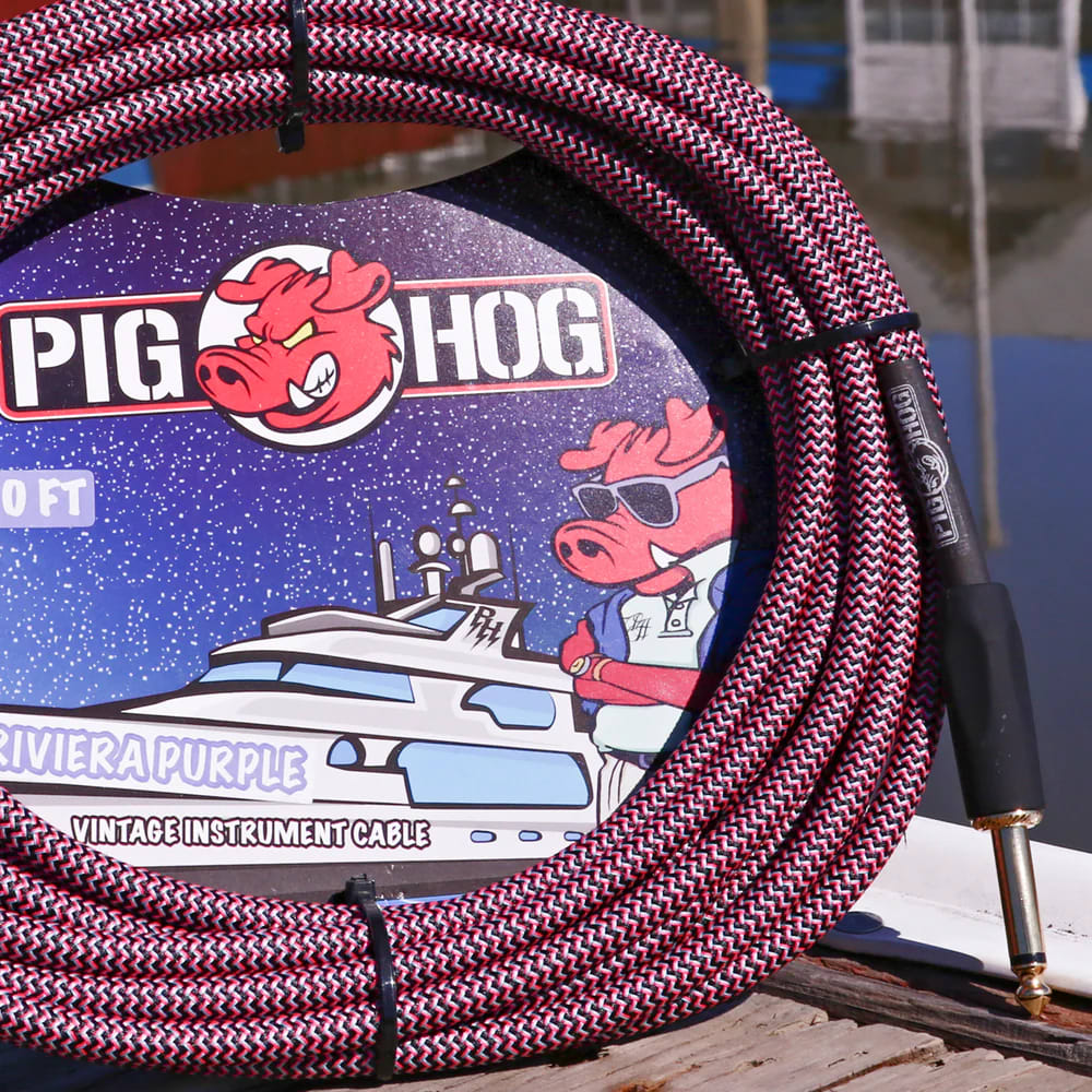 Riviera Purple 20-Foot Vintage Instrument Cable 1/4'-1/4' Right Angle Connectors Pig Hog