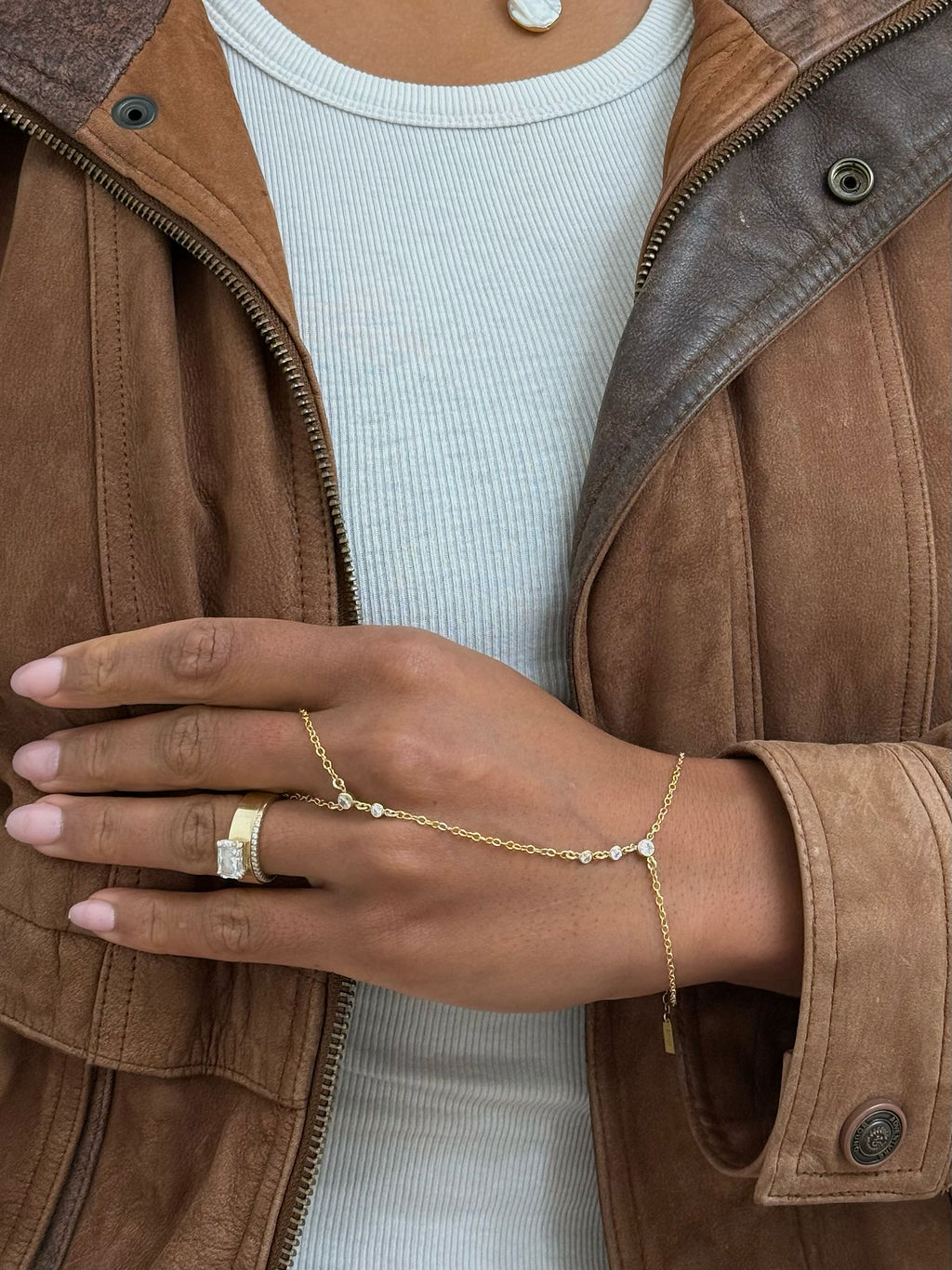 Miley Gold Filled Hand Chain with Cubic Zirconia Connectors
