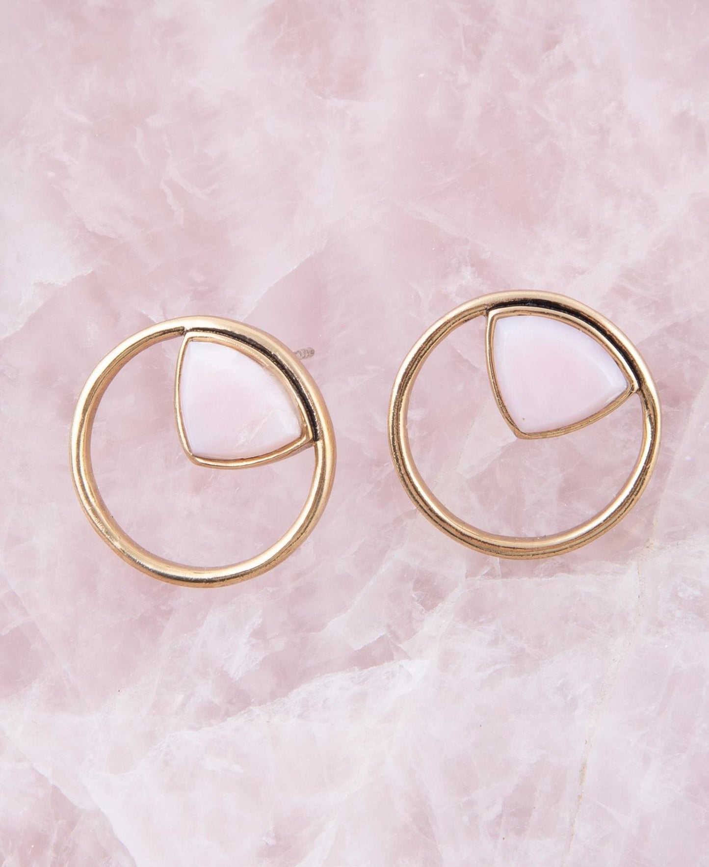 Circle Pink Opal Golden Bronze Post Stud Earrings Barse Jewelry