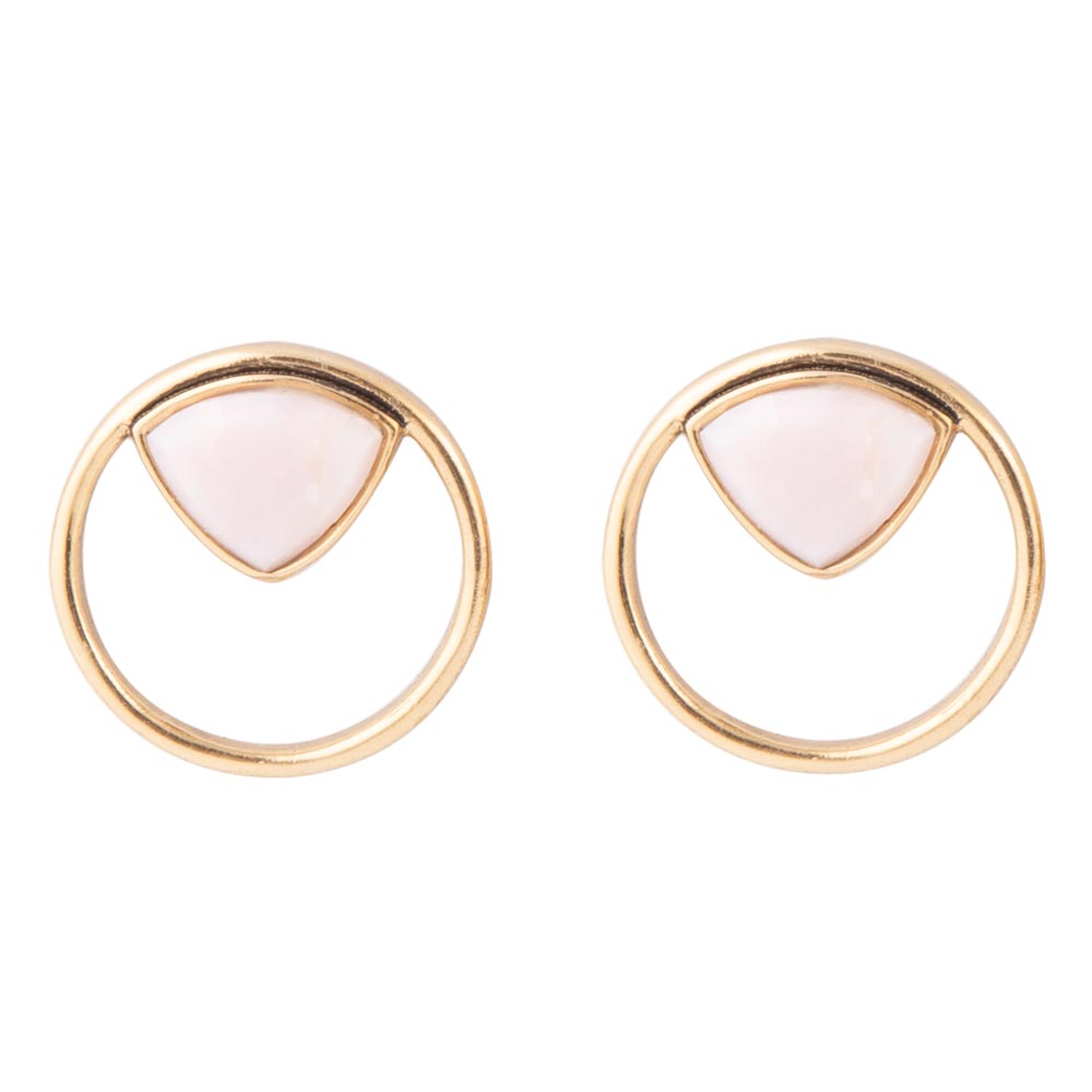 Circle Pink Opal Golden Bronze Post Stud Earrings Barse Jewelry
