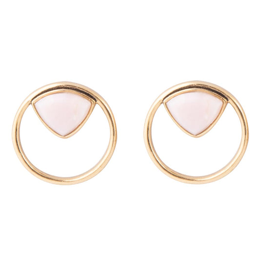 Circle Pink Opal Golden Bronze Post Stud Earrings Barse Jewelry