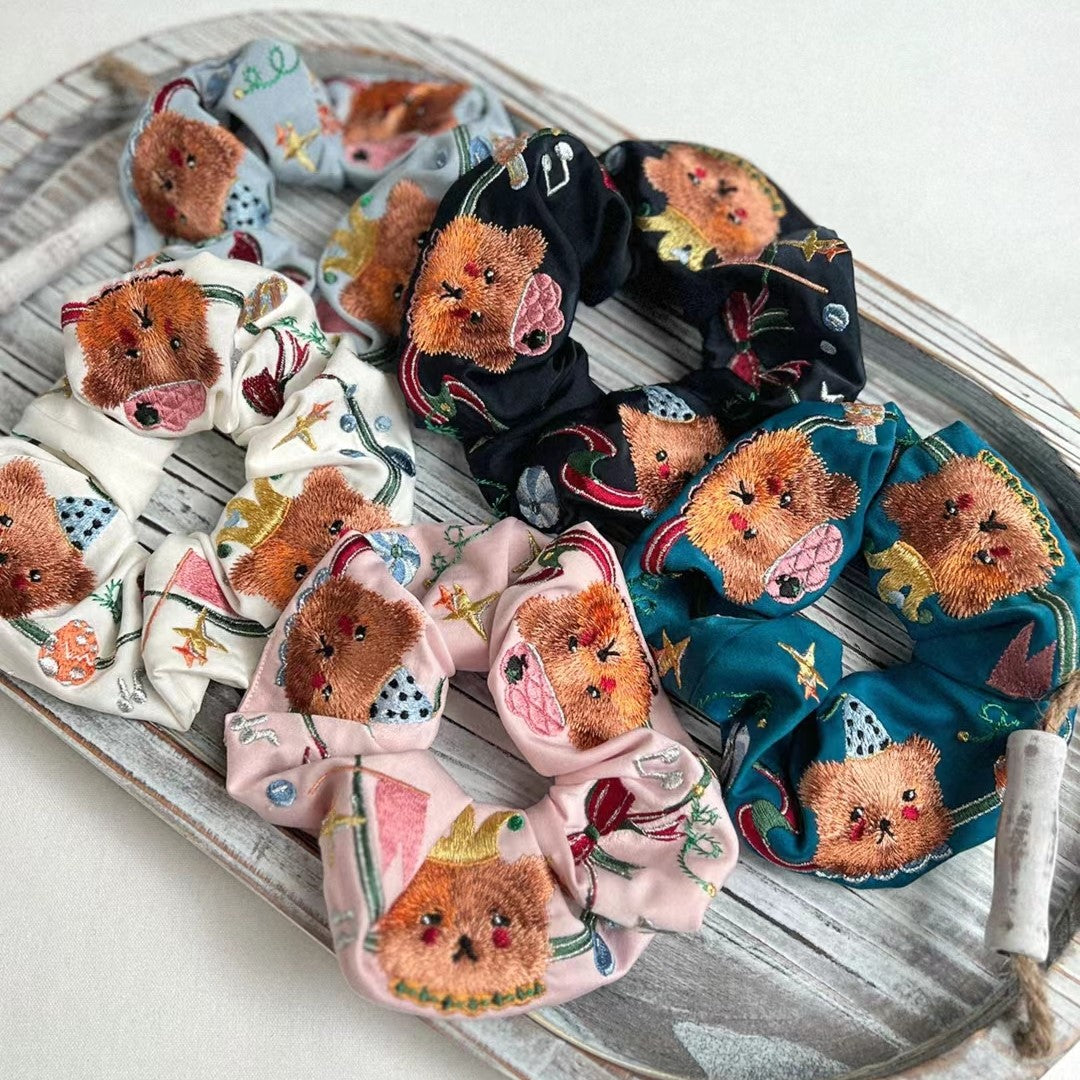Circus Bear Colorful Embroidered Scrunchies Hair Accessories