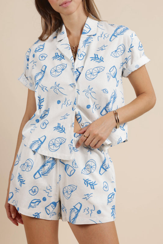 Citrus Splash Printed Relaxed Short Sleeve Button Up Shirt