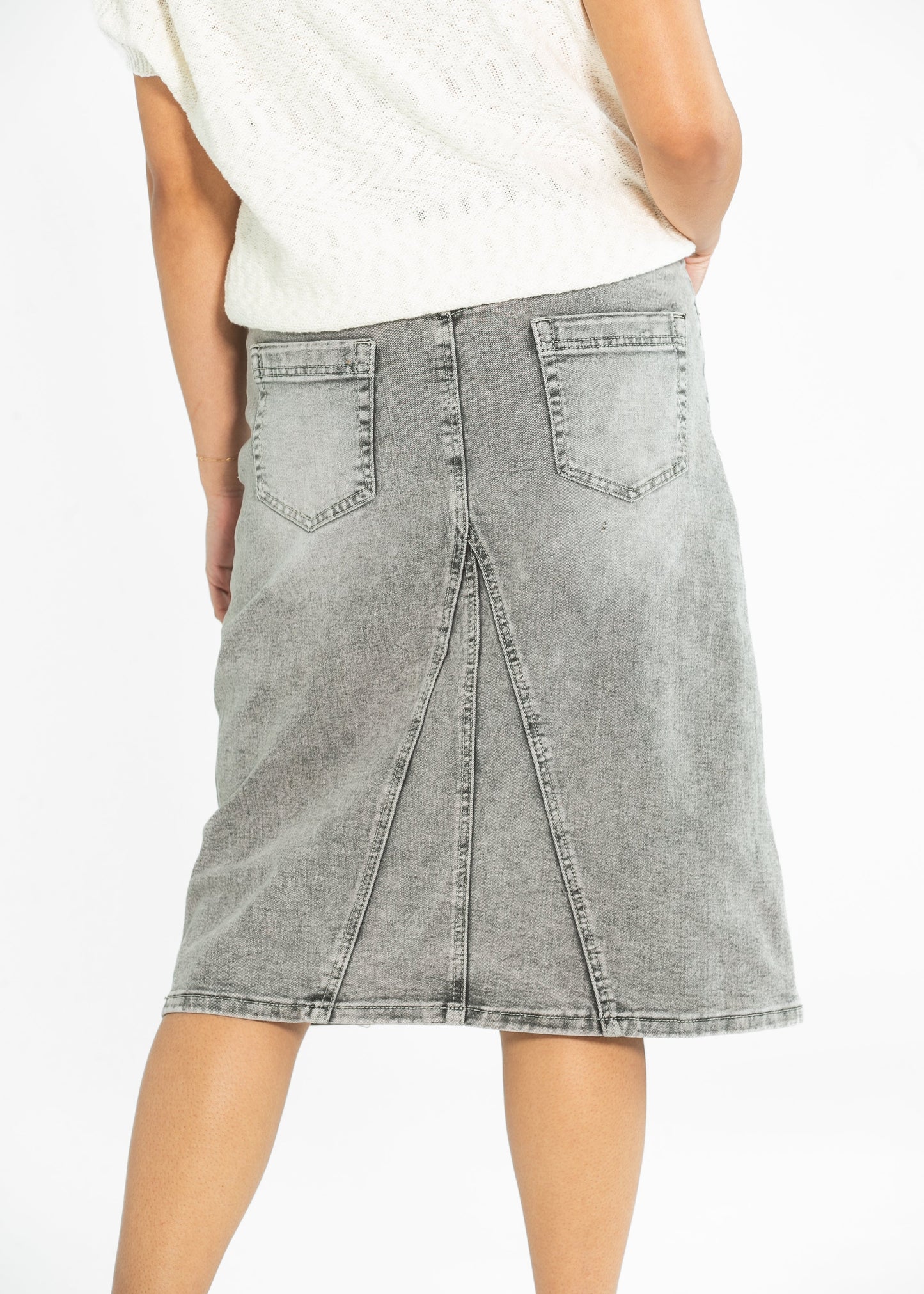 Denim Washed Black A-line Midi Skirt Claire Inherit Co.