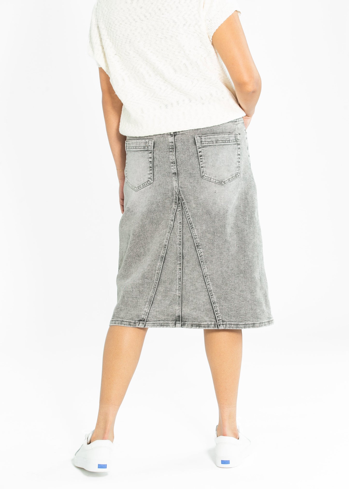 Denim Washed Black A-line Midi Skirt Claire Inherit Co.