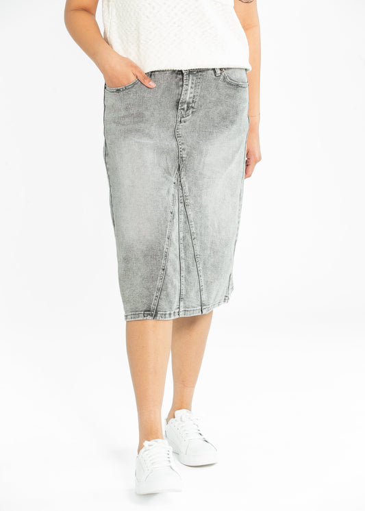Denim Washed Black A-line Midi Skirt Claire Inherit Co.