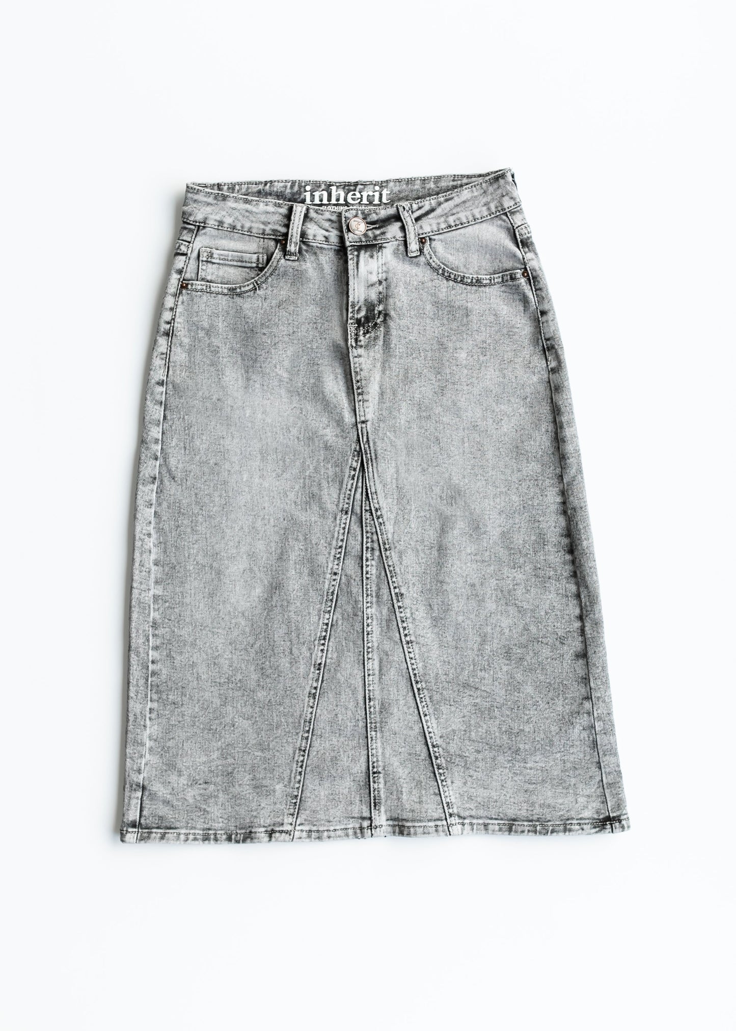 Denim Washed Black A-line Midi Skirt Claire Inherit Co.