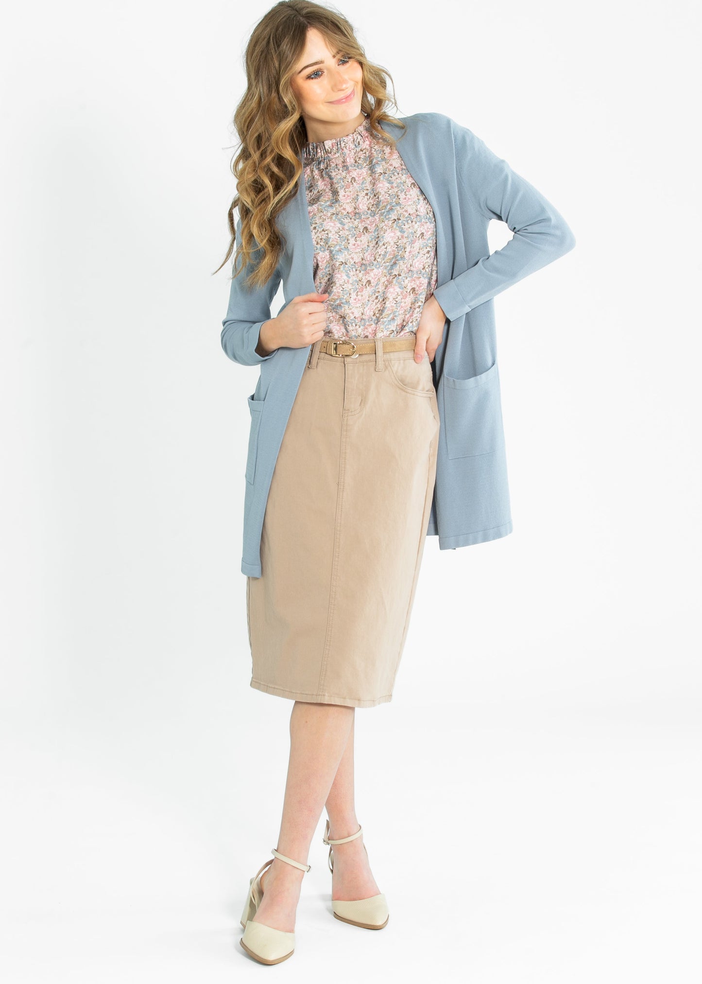 Clara Floral Ruffle Mockneck Short Sleeve Top Tan Floral