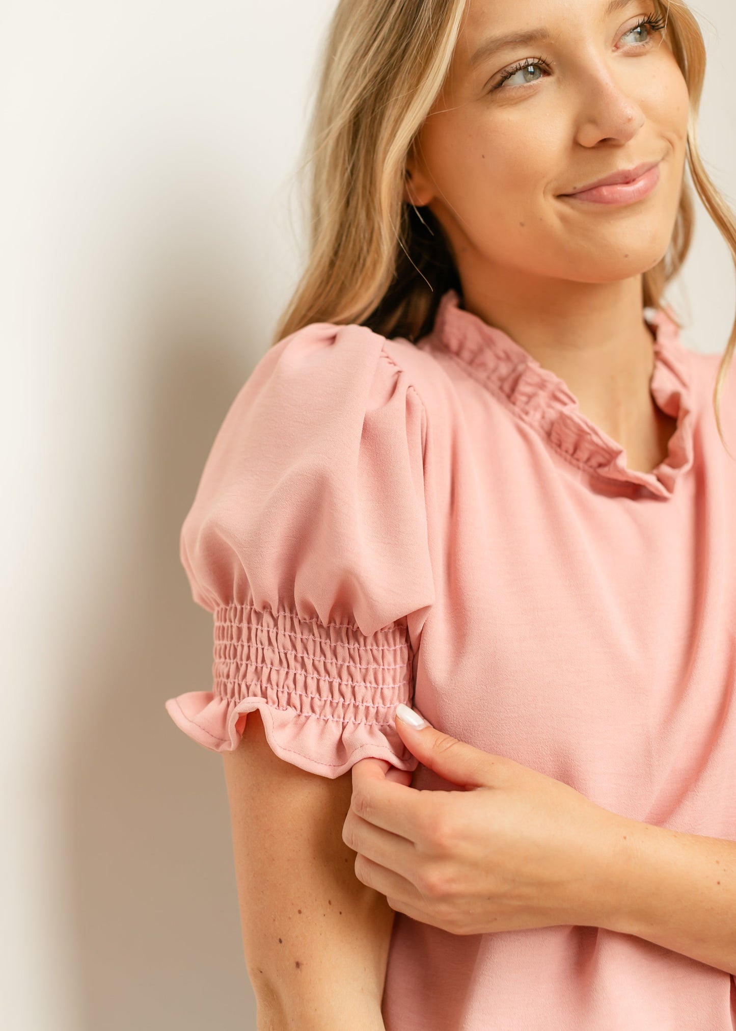 Ruffle Mockneck Short Sleeve Top Pink Clara