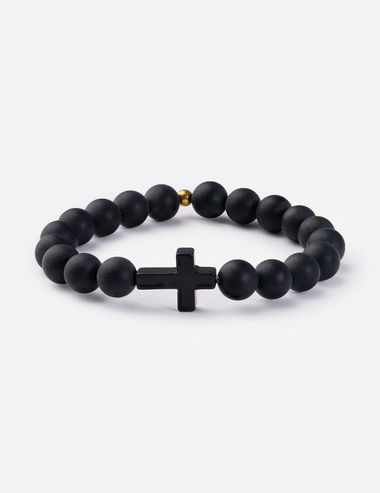 Classic Black Stone Bracelet Cross Elevated Faith