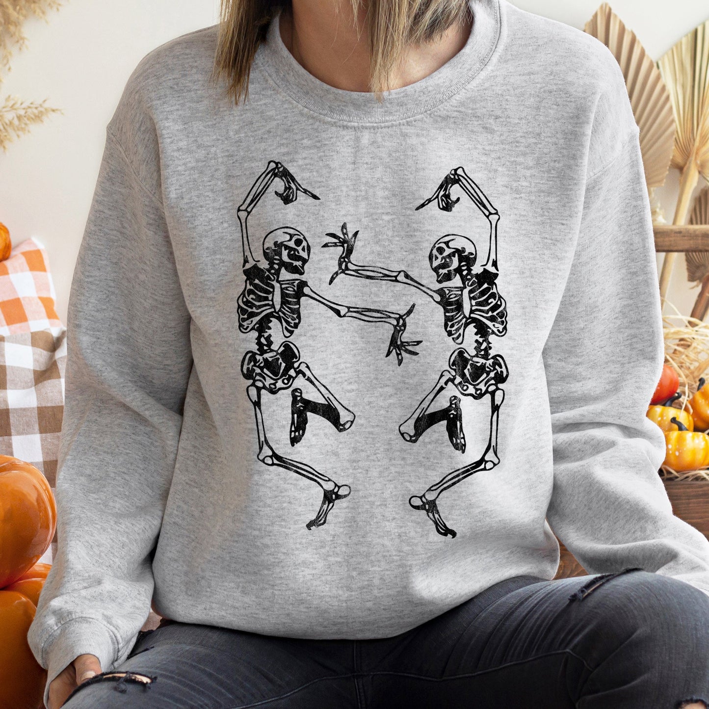 Dancing Skeletons Halloween Sweatshirt Soft Fleece Pullover