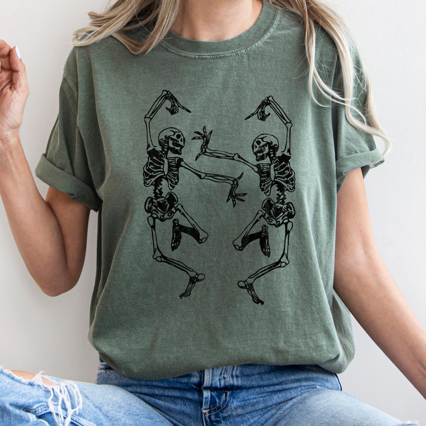 Dancing Skeletons Retro Halloween Comfort Colors Tshirt