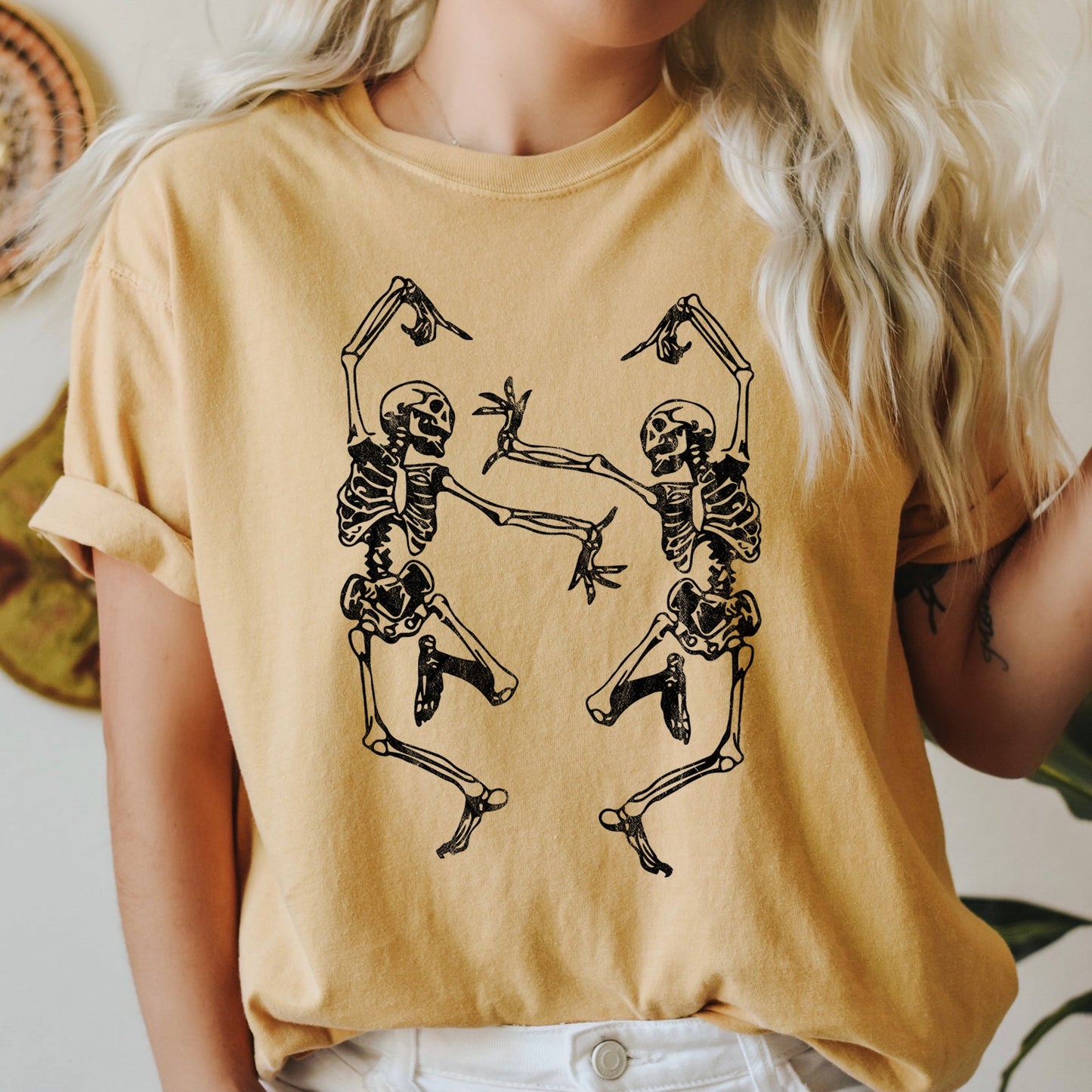 Dancing Skeletons Retro Halloween Comfort Colors Tshirt