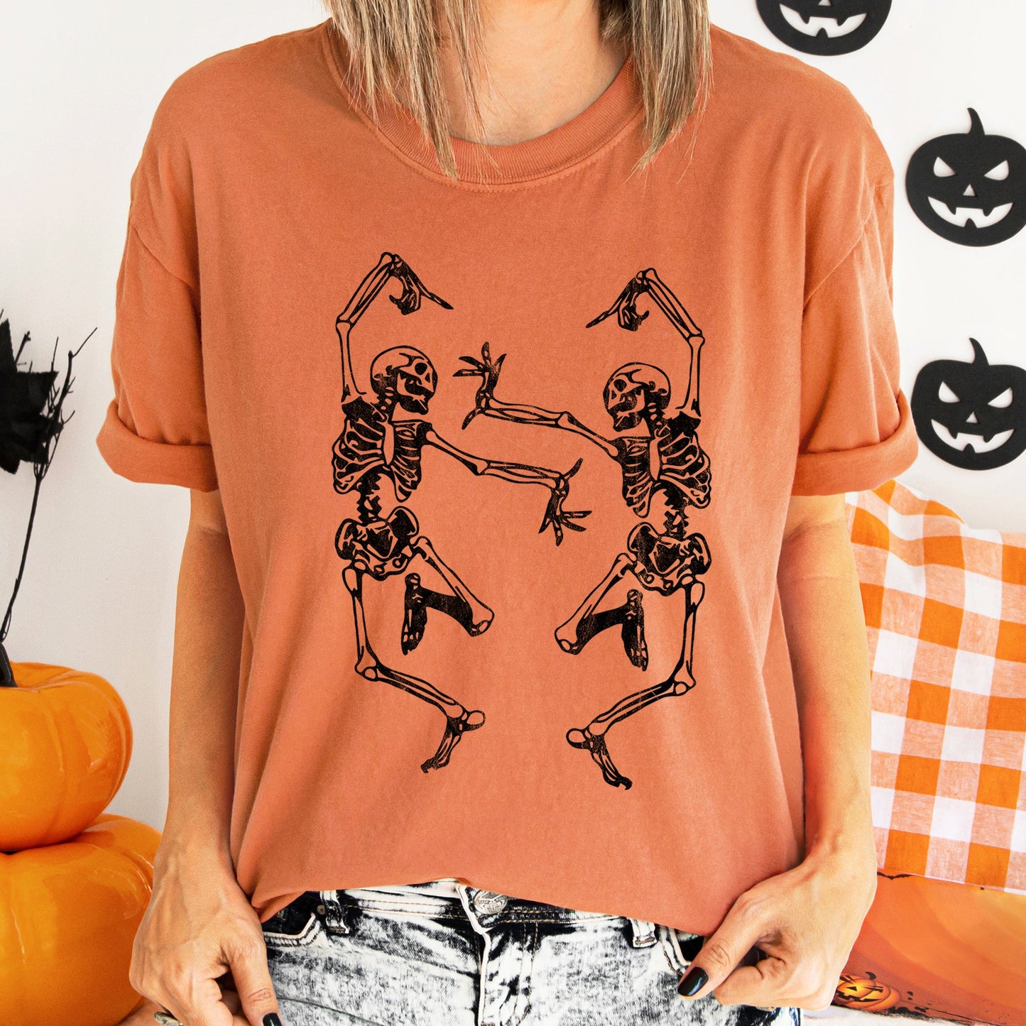 Dancing Skeletons Retro Halloween Comfort Colors Tshirt