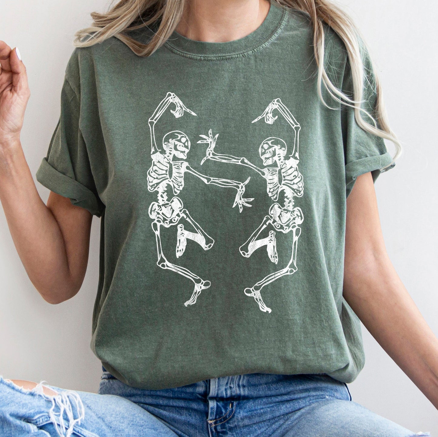 Dancing Skeletons Retro Halloween Comfort Colors Tshirt