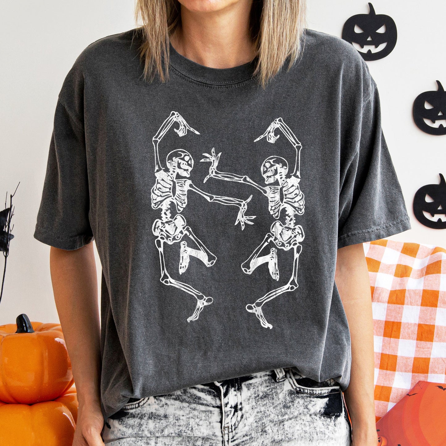Dancing Skeletons Retro Halloween Comfort Colors Tshirt