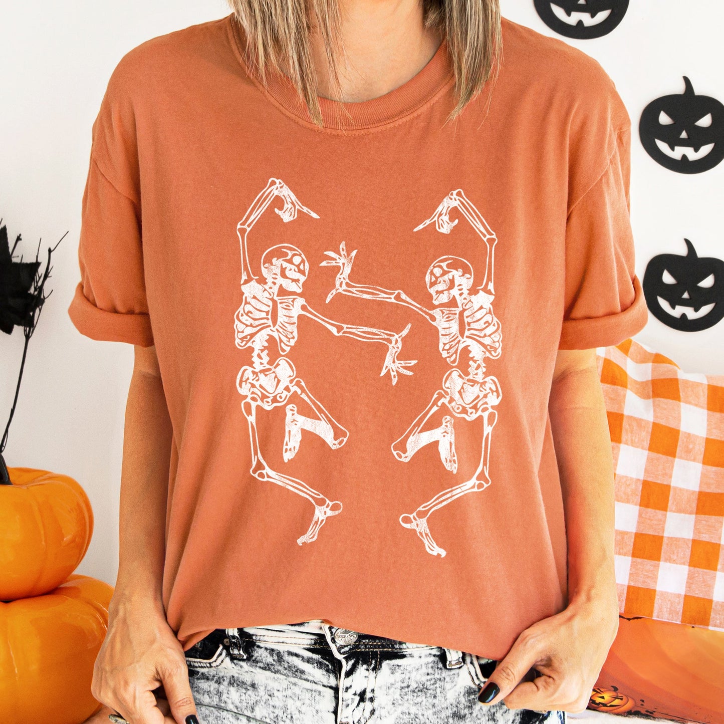 Dancing Skeletons Retro Halloween Comfort Colors Tshirt