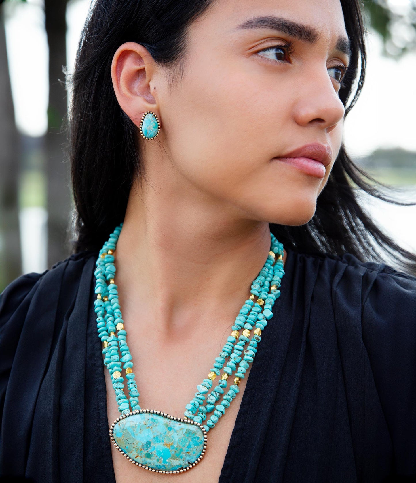 Blue Turquoise Clip On Golden Earrings