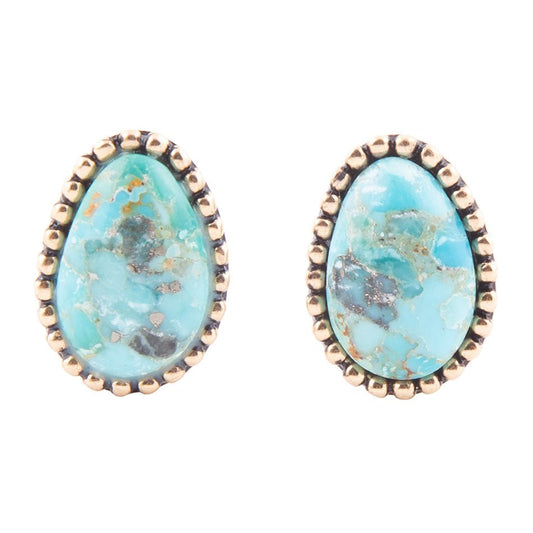 Blue Turquoise Clip On Golden Earrings