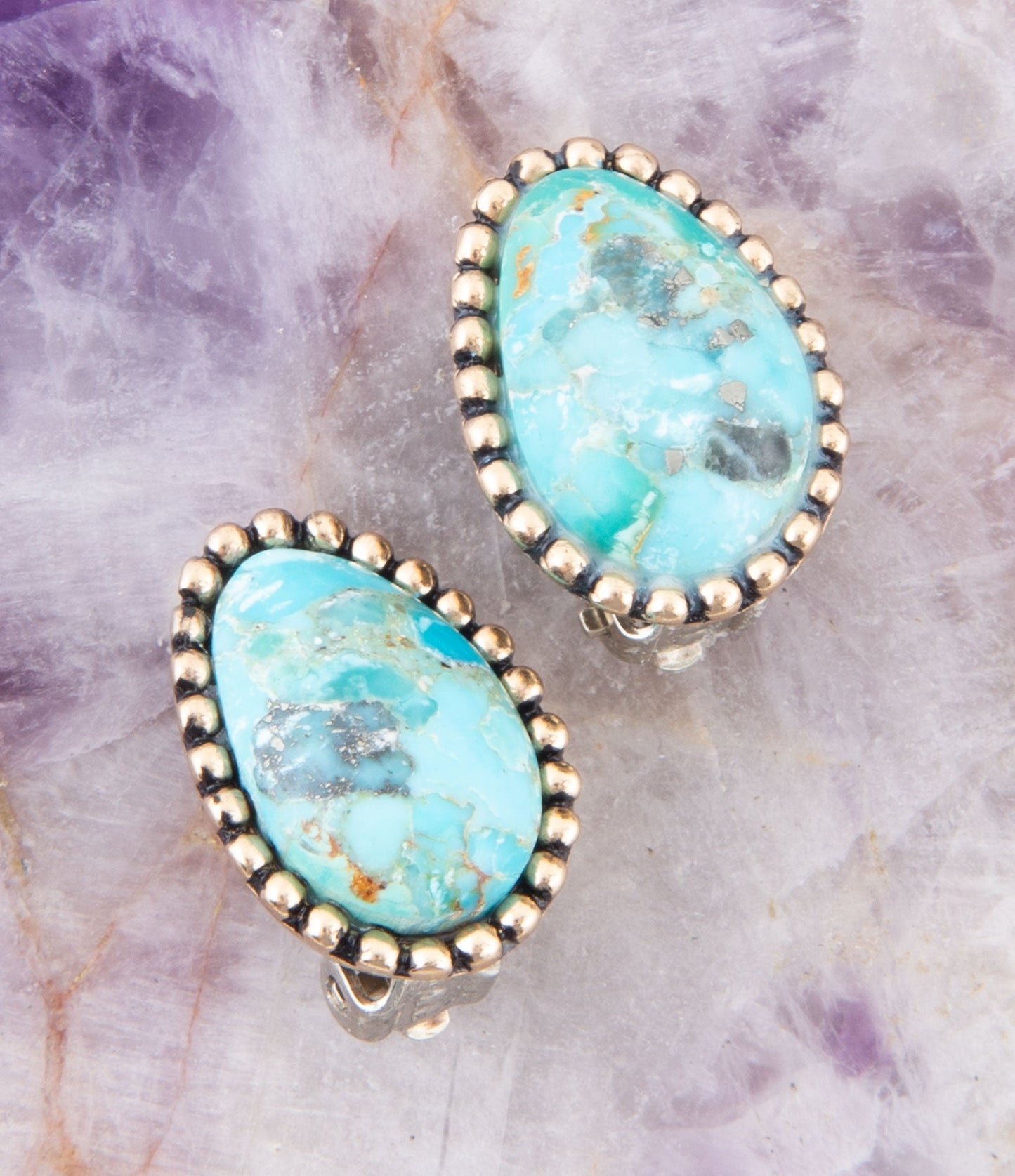 Blue Turquoise Clip On Golden Earrings