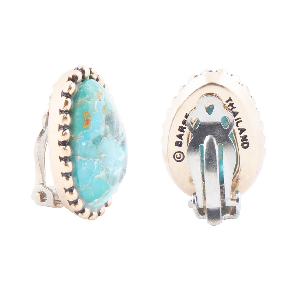 Blue Turquoise Clip On Golden Earrings