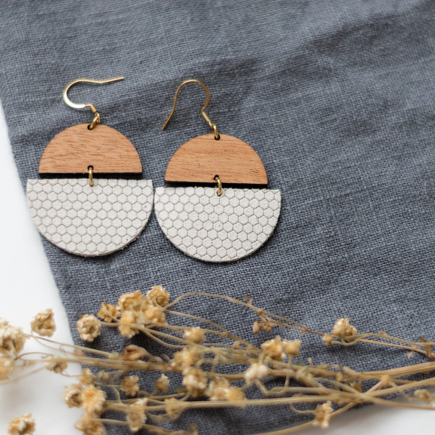 Cloud Claire Lightweight Wood and Leather Earrings Sela Designs