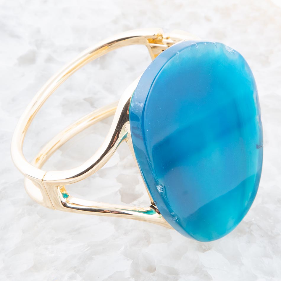 Cobalt Blue Agate Slab Golden Cuff Bracelet
