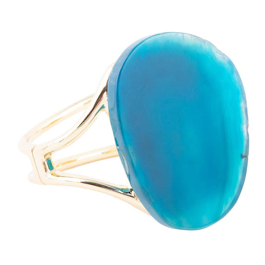 Cobalt Blue Agate Slab Golden Cuff Bracelet