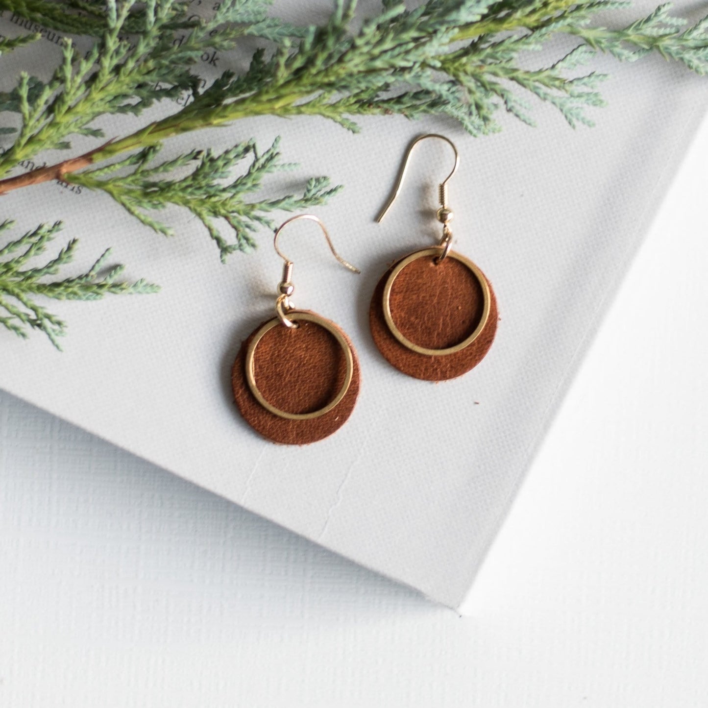 Cognac Leather Lightweight Earrings Wren Sela Designs