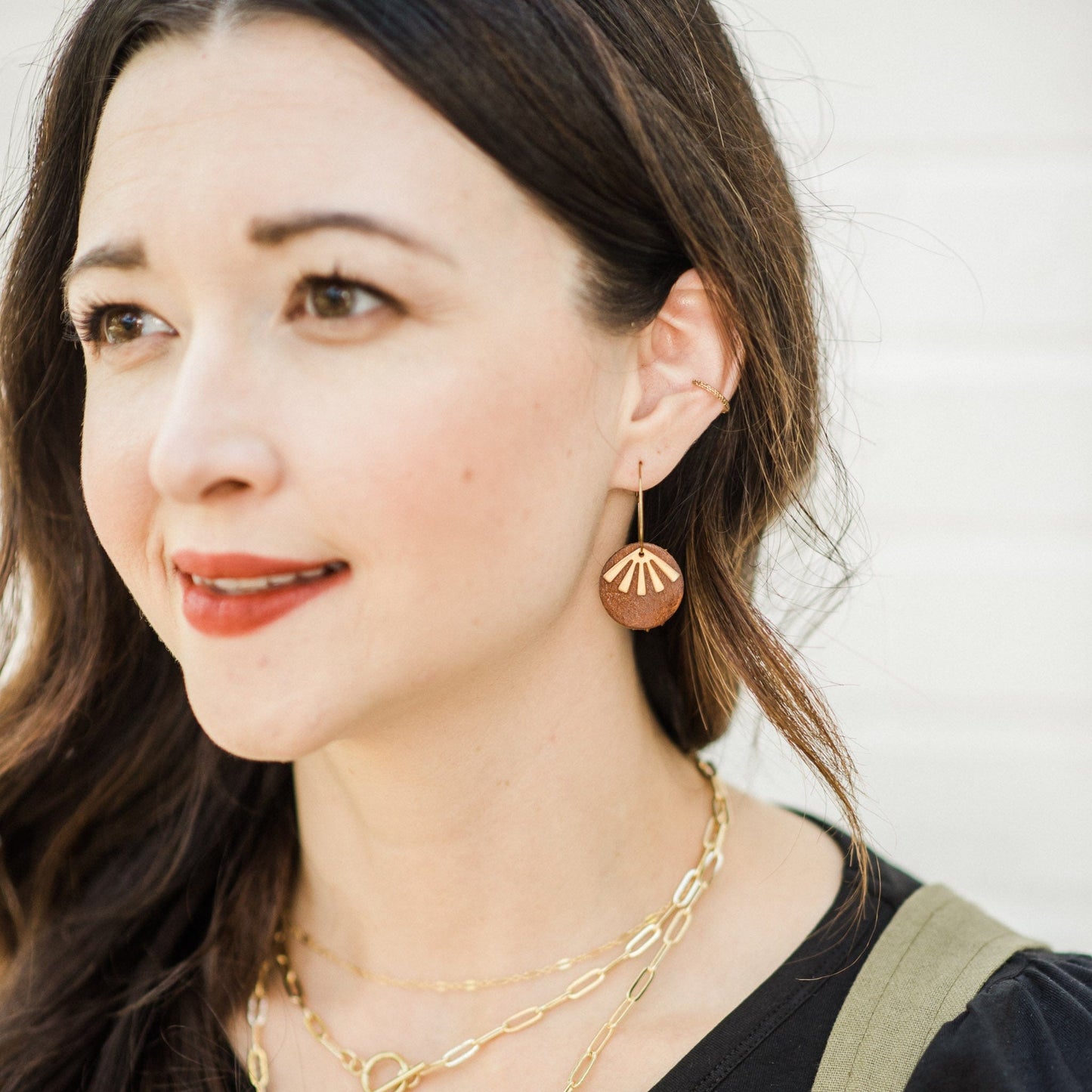 Cognac Leather Earrings Lightweight Oakleigh Earrings Sela Designs