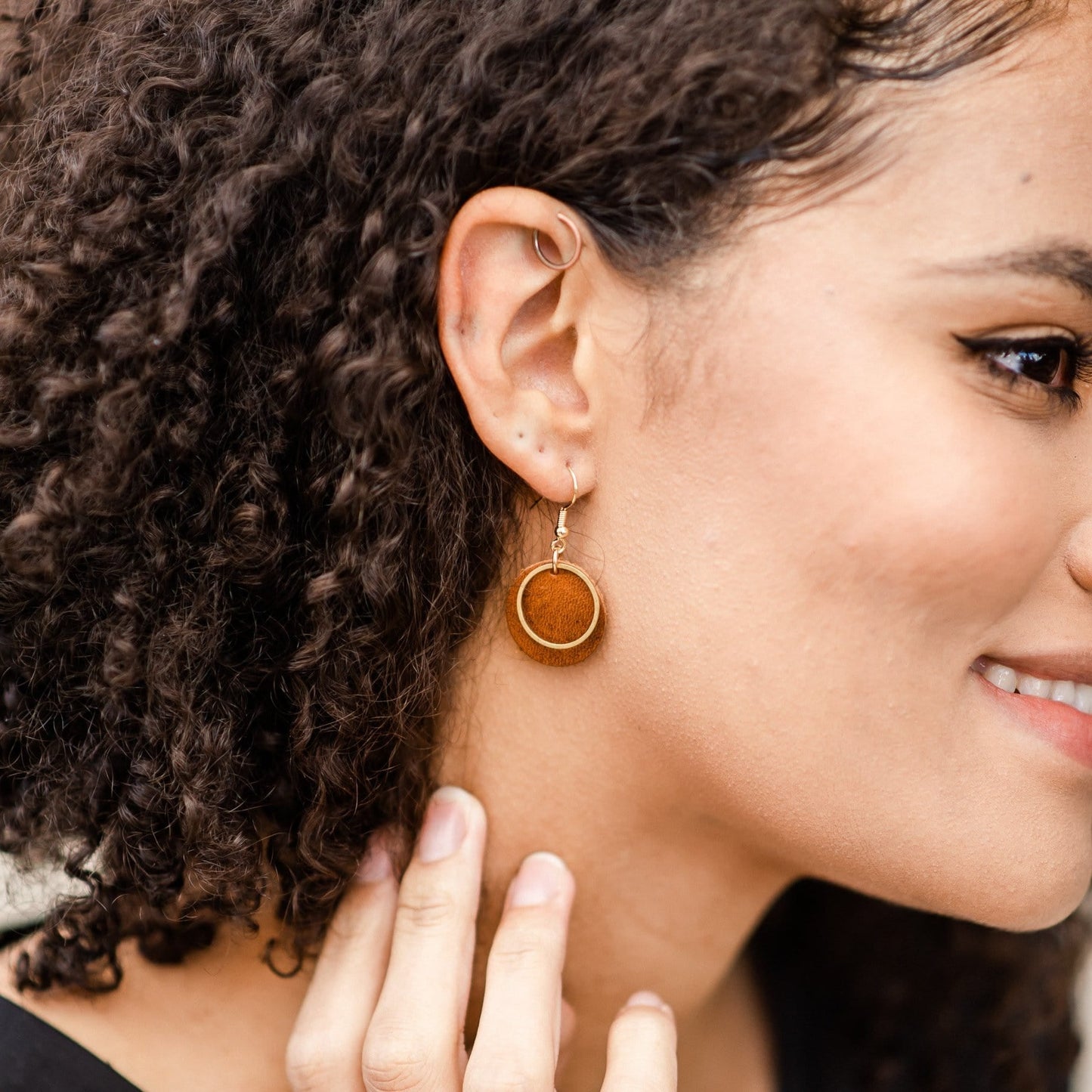 Cognac Leather Lightweight Earrings Wren Sela Designs