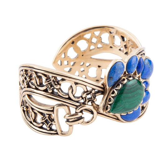 Green Malachite and Blue Lapis Golden Cuff Bracelet Cognate