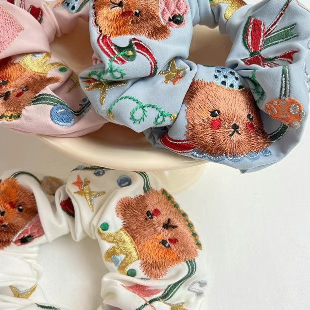 Circus Bear Colorful Embroidered Scrunchies Hair Accessories